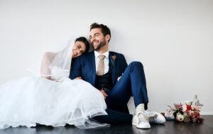 Wedding couple relaxing after their big day